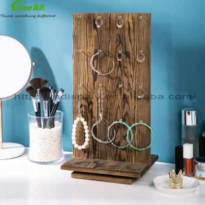 China Showcase 360 Degree Rotating Rustic Burnt Wood 32 Hangs Bracelet Stand Jewelry Display Stands for sale