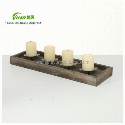 China Retro Vintage, Classy, Hot Selling OEM Wood and Metal, Stand for 4 Candles, Candlestick Stand Counter Holder for sale