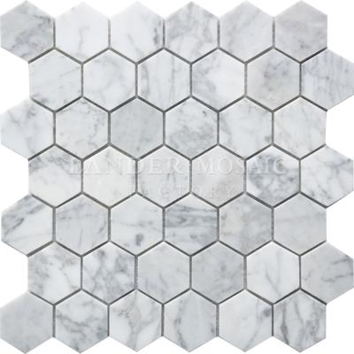 China White Marble Flooring Bianco Carrara Hexagon Marble Mosaic for sale
