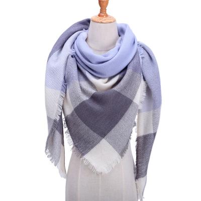 China Cashmere Winter Knit Checked Scarf Square Shawl Plaid Blanket Scarves for sale