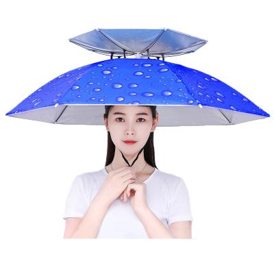 China Manual Open Promotional Head Double Layer Hat Umbrella Sun Shade Rain Proof Fishing Umbrella Umbrella Parasols Use Umbrella for sale