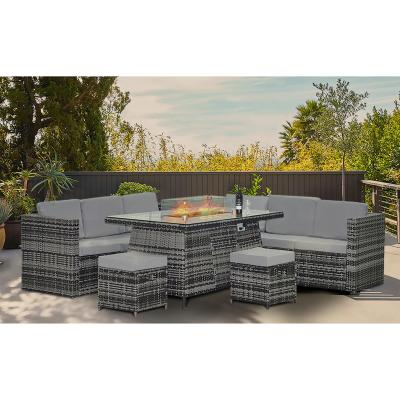 Chine Détente en extérieur cadre de tube en acier AJUNION Wicker Rattan Garden Set avec table du foyer à vendre