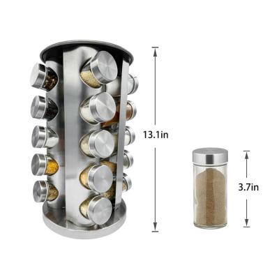 China Sustainable Kitchen Accessories 20pcs Bottle Stainless Steel Spice Bottle Seasoning Jar Set With Rotary Rack for sale