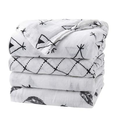 China PORTABLE Ready Stock Infant Printed Wrap Baby Blanket 2 Layers 100% Cotton Fabric Muslin Newborn Receiving Wrap Blankets for sale