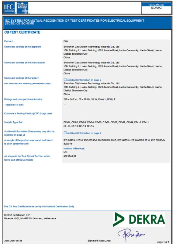 CB - Shenzhen City Maxam Technology Industrial Co., Ltd.