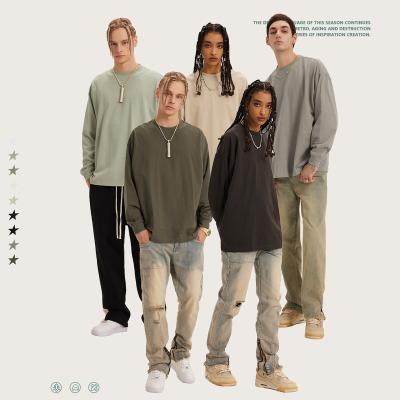 China 2022 Autumn Winter High Quality Heavy Weight Anti-Wrinkle Long Sleeve Men's High Street Solid Color T-Shirt for sale