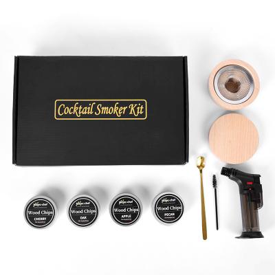 China Party Cocktail Smoking Kit Different Accessories Available Whiskey Smoking Set Wooden Top Wood With Torch Gift Box for sale