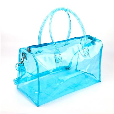 China Fashion Clear PVC Duffel Bag With Logo Hologram Pink Color Luggage Duffle Spinnanight Bag Jelly Overnight Bag for sale