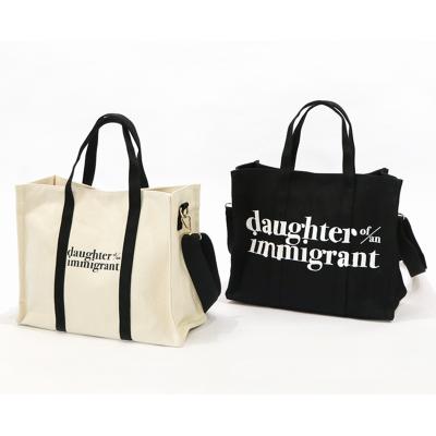 China Profession AZO Free Logo Factory Custom Classic Cotton Tote Bag With Long Shoulder Strap Canvas Bag for sale