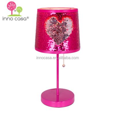 China Fashion Novelty Custom Bling Reversible Hot Pink Glitter Silver Sequin Shade Switch Built-in Kids Bedside Lamp For Table Deco for sale