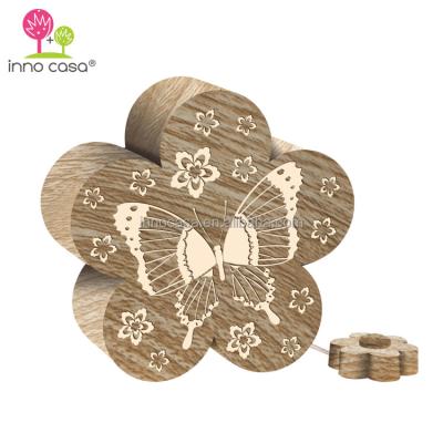 China OEM Flower Shape Butterfly Printed Wooden Pattern LED Ding Dong Door Use Wired Fancy Lighted Doorbell For Kids Room Decoration LDD-TH14 for sale