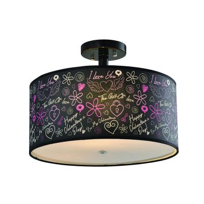 China B3H-BLG23 China OEM Modern Heart Printing Innovative Round Fabric Shade Designer Chandelier Elegant Pendant Light for sale