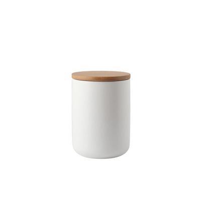 China Sustainable Ceramic Storage Jars Wooden Lids Tea Coffee Sugar Canisters Kitchen Supplies Container Teapot Grain Organizer for sale