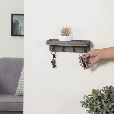 China American Style Pine Wood Wall Mounted Retro Rural Gray Key Shelf Entryway Style Wall Mounted Wooden Shelf for sale