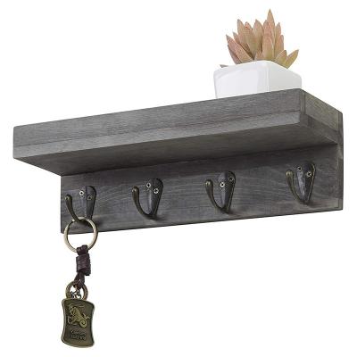 China American Style Pine Wood Wall Mounted Retro Rural Gray Key Shelf Entryway Style Wall Mounted Wooden Shelf for sale