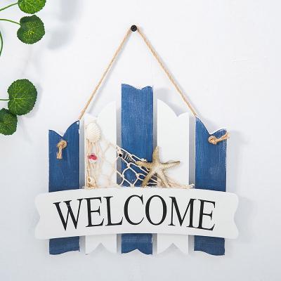 China Mediterranean Style Brand Wooden Welcome Card Sign Marine Decoration Helmsman Anchor Starfish Shells List Mediterranean Style Pendants for sale