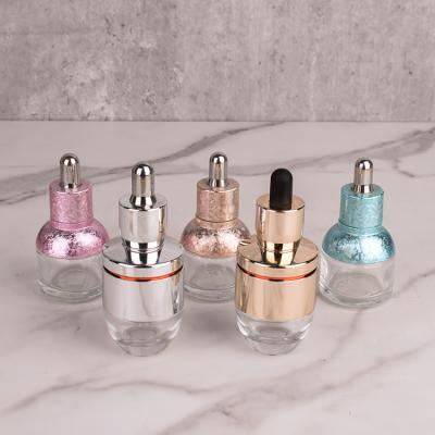China silk screen printing or other frosted clear luxury blue empty glass dropper serum pump 30ml 30ml serum bottle for sale