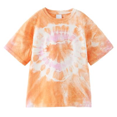 China Tangerine Tie Dye Breathable Kids Clothing Around Collar Short Sleeve Kids Wear Cotton Boys Seamless T-shirts for sale