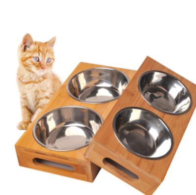 China Creative Disposable Bamboo Pet Bamboo Feeder Stand Dog 4inch Dog Bowl Cat Feeder Water Cups for sale