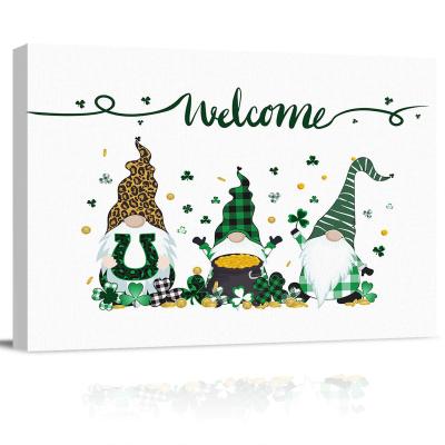 China waterproof & March Dustproof Green Painting St Patrick's Day Protector Of Ireland Wall Paintings Canvas Art Decor for sale