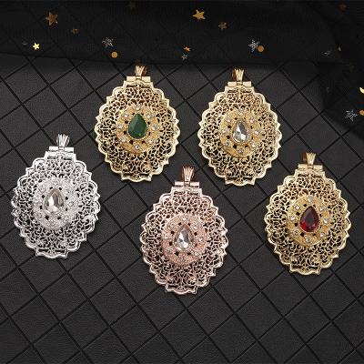 China New European Moroccan ALLOY fashion jewelry brooch style pendant rhinestone double drop shaped brooch for sale