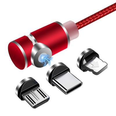 China Quick Charging Speed 3 In 1 360 Degree Rotating Magnetic Micro/Type-C/IPhone Plug Quick Charging USB Charging Cable for sale