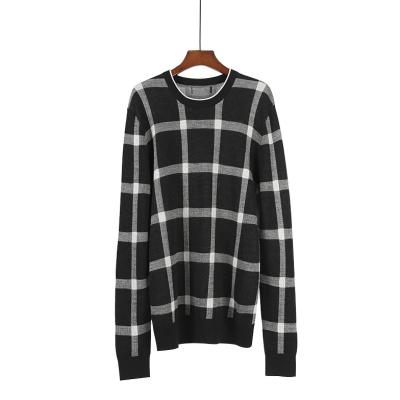 China Wool Plaid Crew Neck Knitted Mens Crewneck Sweater Jacquard Men Sweaters Fashionable for sale
