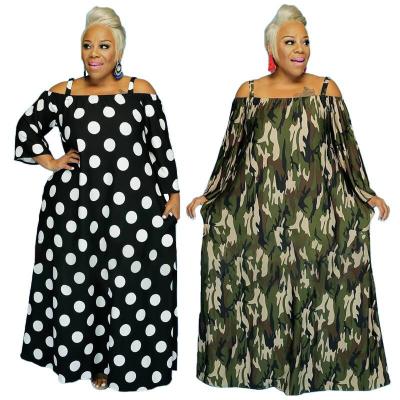 China Fashion Breathable Off The Shoulder Dot Print Casual Plus Size Cami Dress For Women for sale