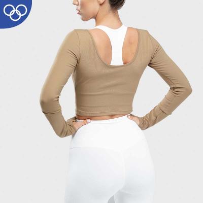 China Amazon Best Selling QUICK DRY Custom Private Label Yoga Tops Long Sleeves Fitness Sports Crop Top Women for sale