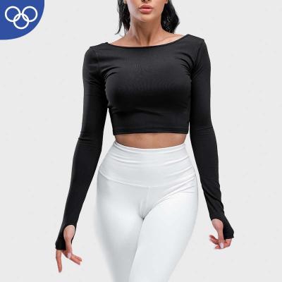 China Best Selling QUICK DRY Women's Fitness Sports Crop Nylon Tops Custom Private Label Long Sleeves Yoga Tops for sale