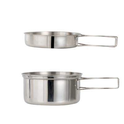 China Portable New Stainless Steel Cookware 410 Stainless Steel Bowl BBQ Cookware Set Outdoor Mountaineering Camping for sale