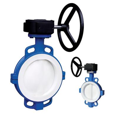 China Válvula de borboleta de wafer de turbina revestida com PTFE D371F46-16C com resistência a ácidos e álcalis à venda