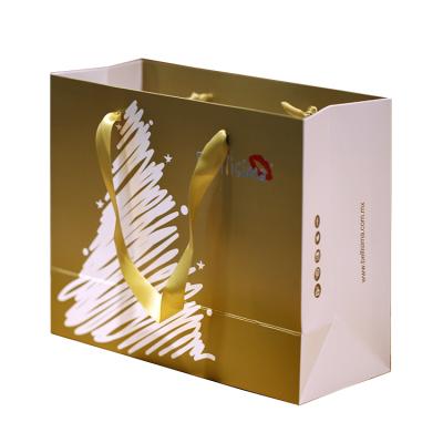China Luxury Custom Printed Jewelry Gift Gold Foil Recyclable Small Recycle Craft Kraft Retail Paper Bag With Your Own Logo Handle for sale