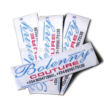 China Viable OEM Custom Private Damask Woven Apparel Accessories End Pleat Neck Labels for sale