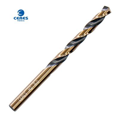 China DIN338 standard HSS P6M5 M2 Black& Gold fully ground straight shank twist drill bit for metal drilling for sale