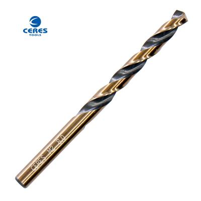 China DIN338 standard fully ground P6M5 Black& yellow 135 split point HSS straight shank twist drill bit for metal drilling for sale