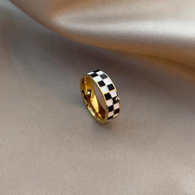 China High Quallity fashion black and white mosaic zebra enamel rings stainless steel for sale