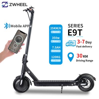 China APP US Eu stock 36v battery/waterproof IPX4 for 350W Mobility 2wheel E Scooter E9T Max Speed 40Km/H Folding Electric Adult Kick Scooter for sale