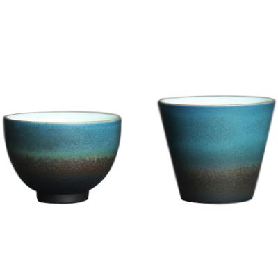 China Stored Personal Ceramic Blue Sea of Retro Japanese Style Handmade Raw Pottery Tea Cup 60ml for sale
