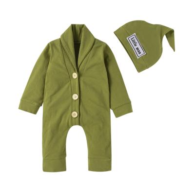 China Anti-shrink New Arrivals Plain Baby Rompers Cotton Cloth Newborn Soft Baby Romper With Hat for sale