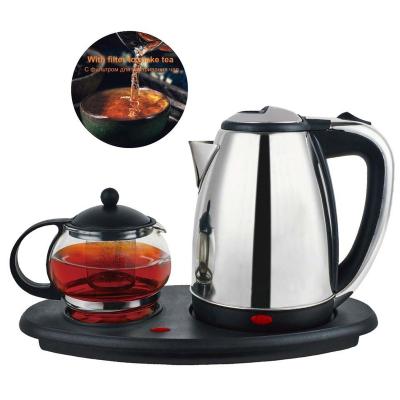 China Sale 360 Degree Low Rotation Hot Water Smart Kettle Glass Electric Kettle Tray Set Teapot with Removable Infuser for Teas and Coffee for sale
