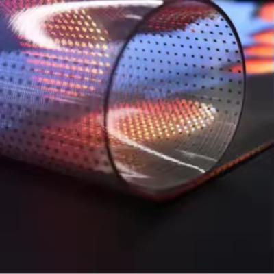 China Creative Glass Curtain Wall Transparent LED Screen 80% Light Transmittance 5000nits Brightness Bendable Design for sale