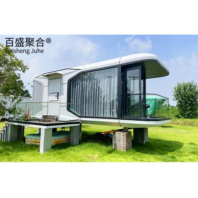 China Villa Decoração Paisagística Casa de cápsula móvel pré-fabricada com terraço à venda