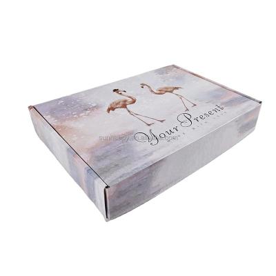 China Recyclable in stock custom color printing flamingo pattern logo packaging UV printing folding kraft paper box for sale