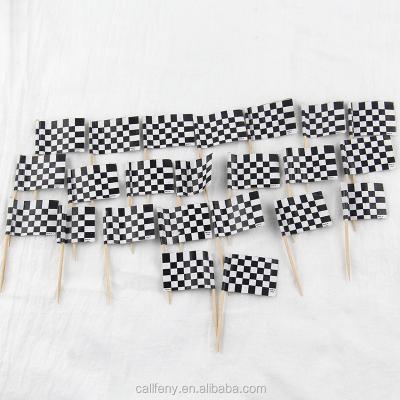 China 24pcs Flag Party Paper Checkered Wrapping Cupcake Picks Toothpick Flag Dinner Flags Birthday Cake Topper for sale