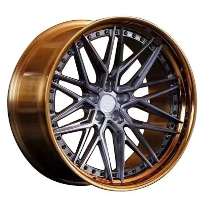 中国 factory Customized 2 piece super deep concave brushed bronze polished lip forged wheel 販売のため