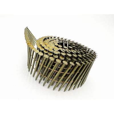 China Flat Promotion Advertising Fat 15 Degree Painted Yellow Wire Pallet Coil Nails Galvanized1 1/4 GB Ring Shank Coil for sale