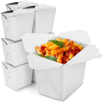 China Recycled Materials Wholesale Disposable Restaurant Hotel Take Out Noodle Paper Boxes White Salad To Go Boxes With Plastic Handle for sale