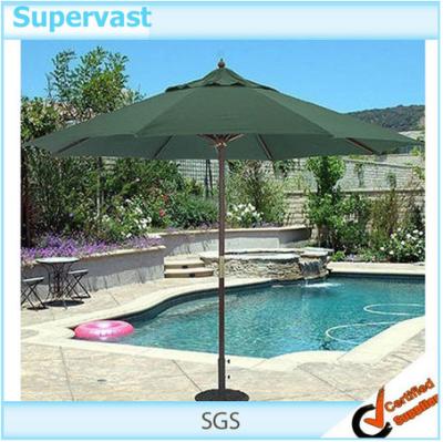 China Sun Protection Double Pocket Wood Parasol Straight Patio Market Umbrella for sale