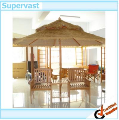 China Sunproof Wood Patio Furniture Free Standing Patio Umbrellas / Patio Straw Thatched Beach Umbrella for sale